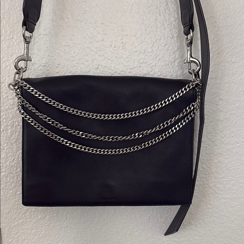 All Saints Black Lamb Leather Crossbody Bag